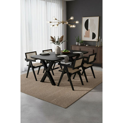 Eettafel 200x100 cm, 30 mm blad Mango zwart, X-stalen frame antiek zwart