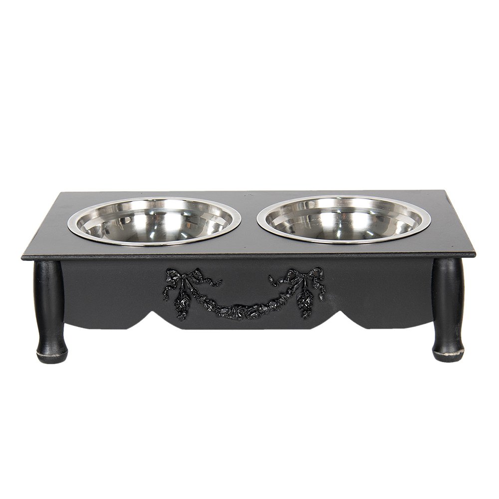 Voerbak hond 2x500 ml Zwart Hout Voerbak Kat
