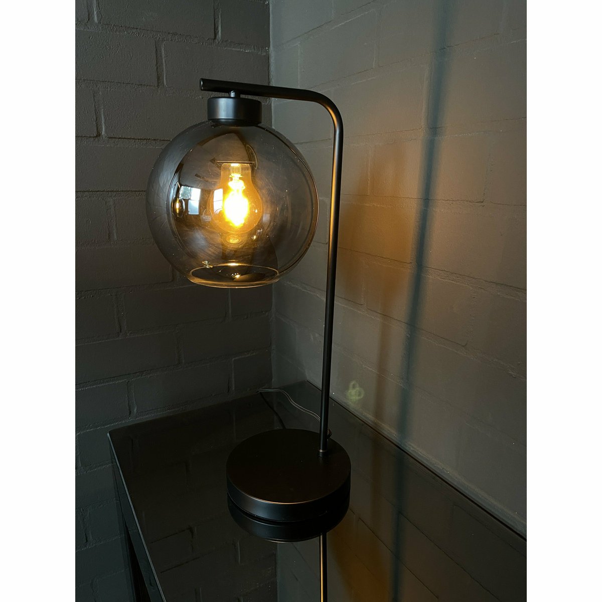 Tafellamp Xandy smoke glas staal zwart