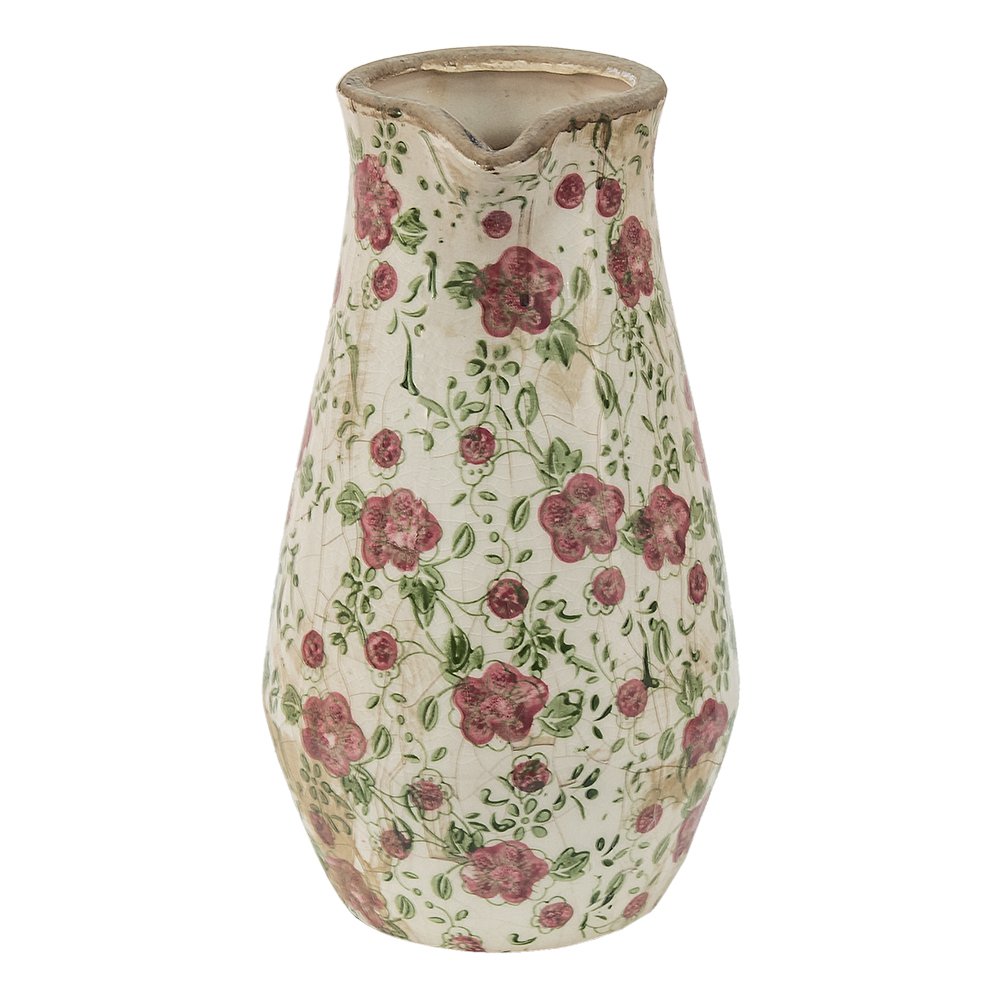 Decoratie kan 20x14x25 cm roze beige keramiek bloemen waterkan