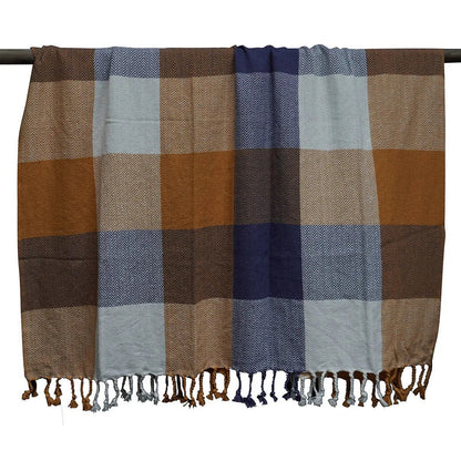Multicolor Checked Plaid / Sofa Throw – Stylish Throw with Fringes – 130×170 cm – Urbane Hide
