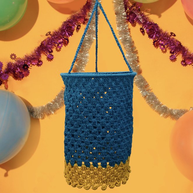 Lampion gehaakt turquoise geel organisch katoen