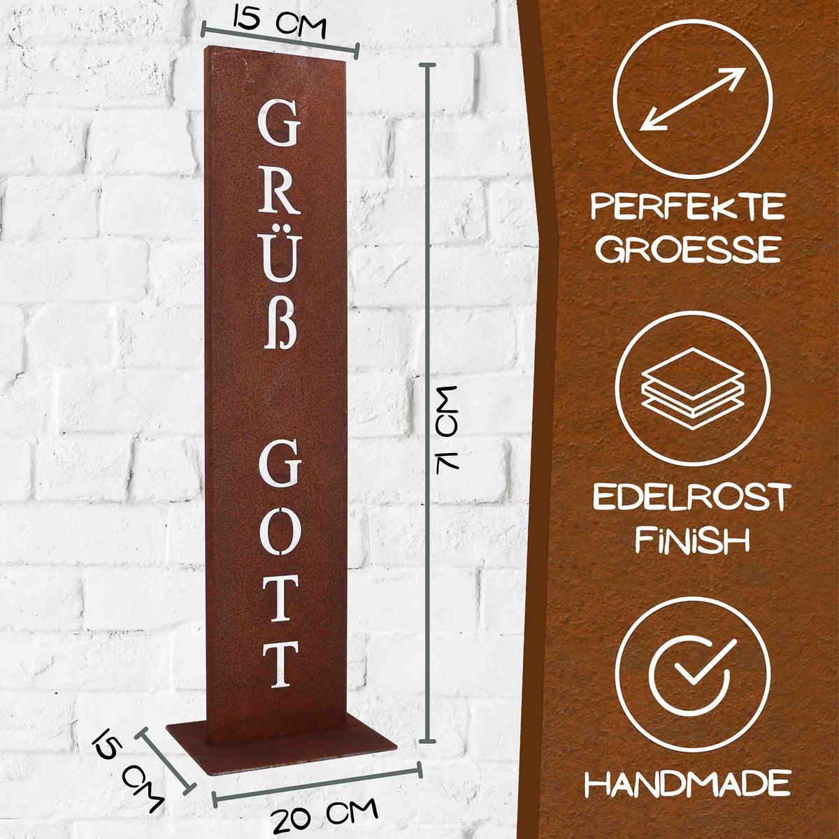 Roestbord Grüß Gott 71 cm metaal