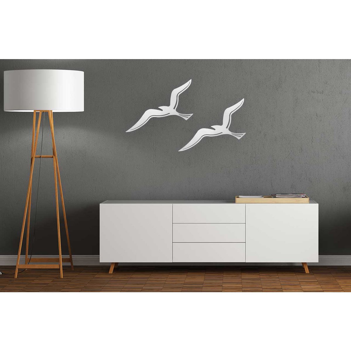 Wanddecoratie meeuw 48,7x55,7 cm zilverkleurig hout metaal