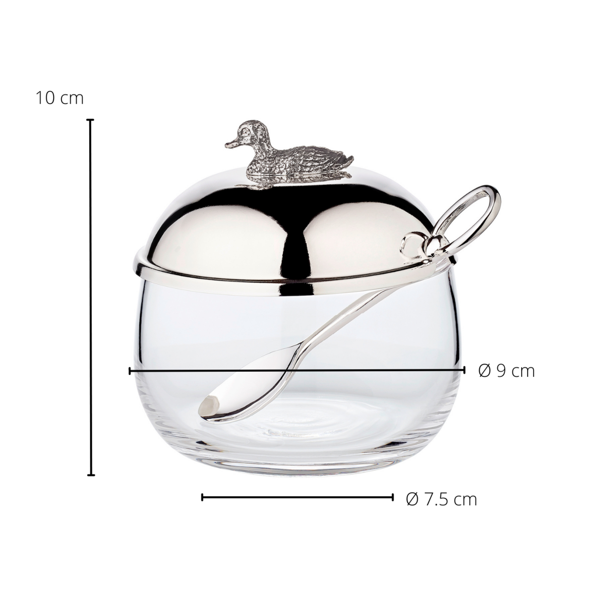 Jampot EDZARD kristalglas verzilverd met lepel 10 cm