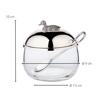 Jampot EDZARD kristalglas verzilverd met lepel 10 cm