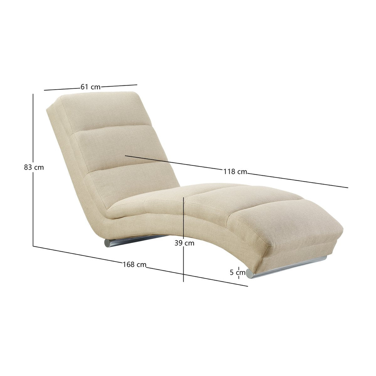 Chaise longue 170x60x82 cm beige structuurstof