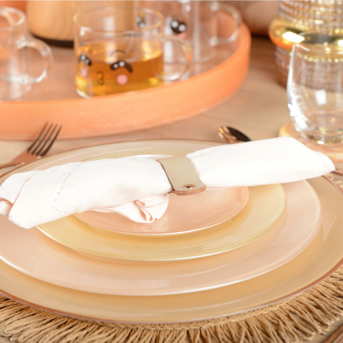 Servetringen faux leer beige set van 4