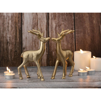 Herten figuren 2 stuks aluminium zilver 12x20x5 cm