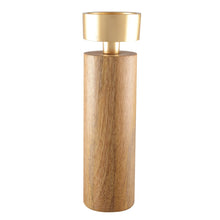 Wood and gold metal candle holder 27 cm