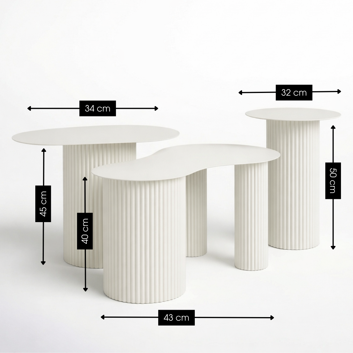 Bijzettafel set ijzer gebroken wit 3 stuks