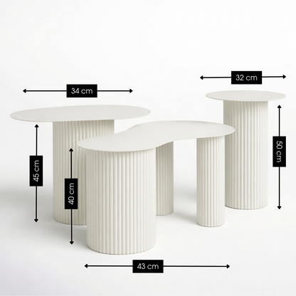 Bijzettafel set ijzer gebroken wit 3 stuks