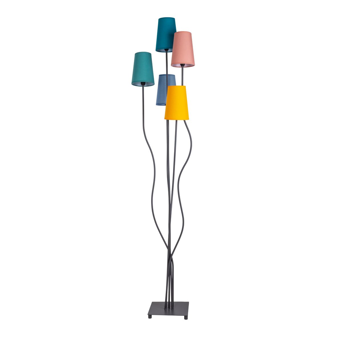 Staande lamp met 5 gekleurde stofparaplu's