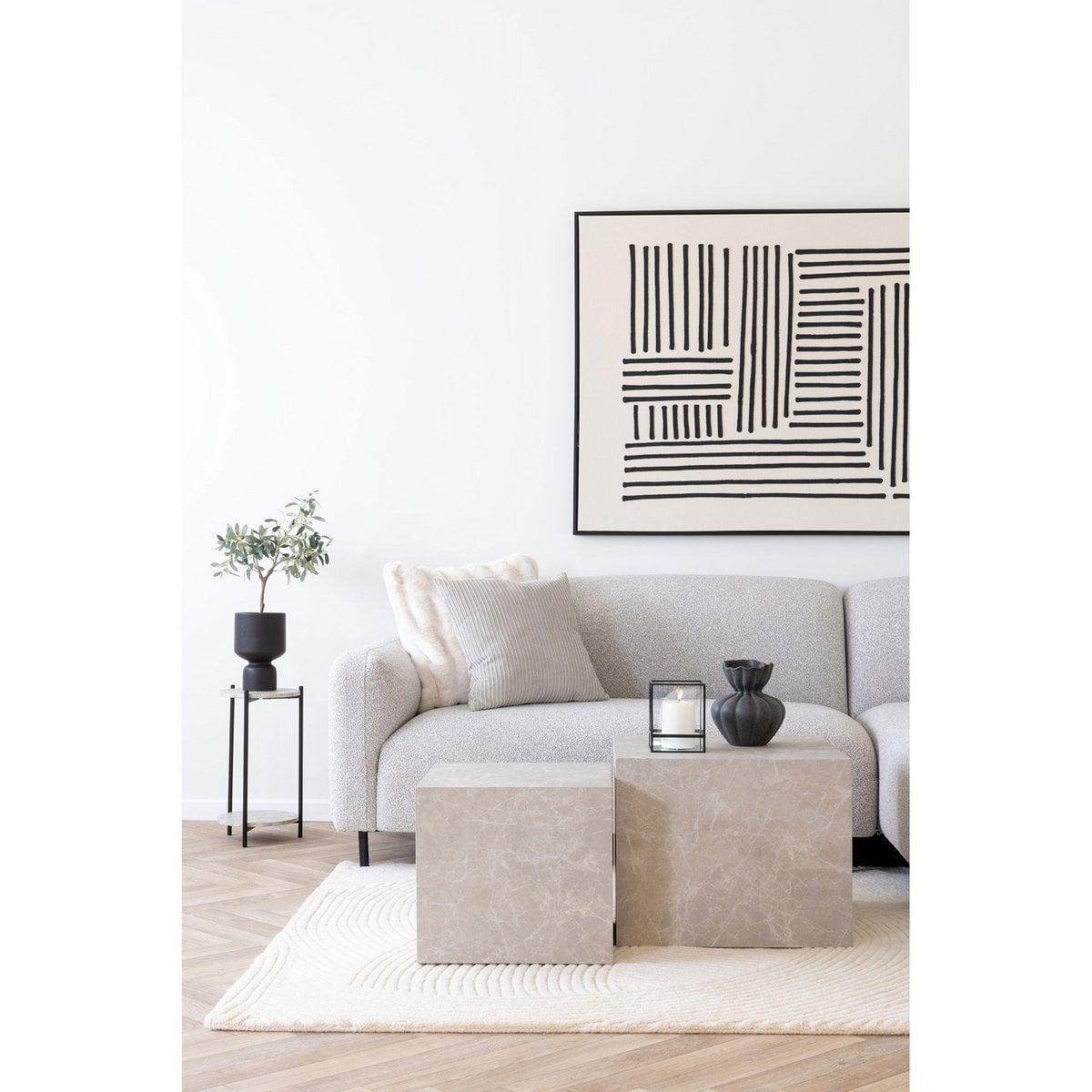Bijzettafel Ø27x46 cm staal MDF zwart beige