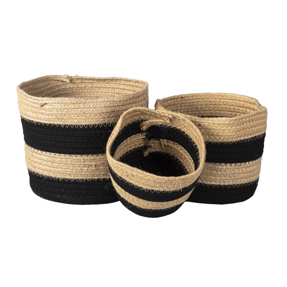 Opbergmand set van 3 Ø 22-16 cm zwart touw