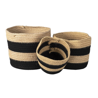 Opbergmand set van 3 Ø 22-16 cm zwart touw