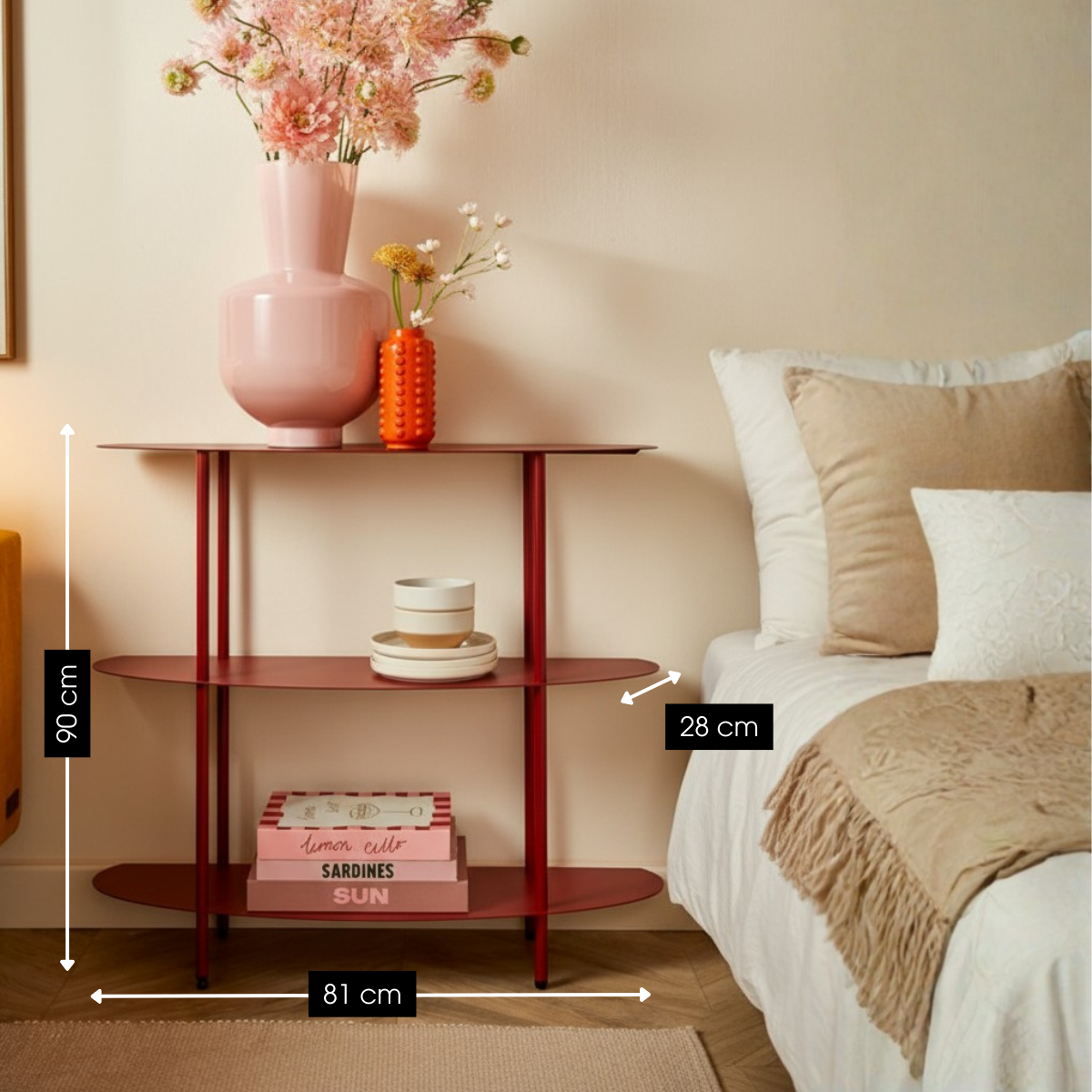 Rek ijzer 90x28x81 cm rood