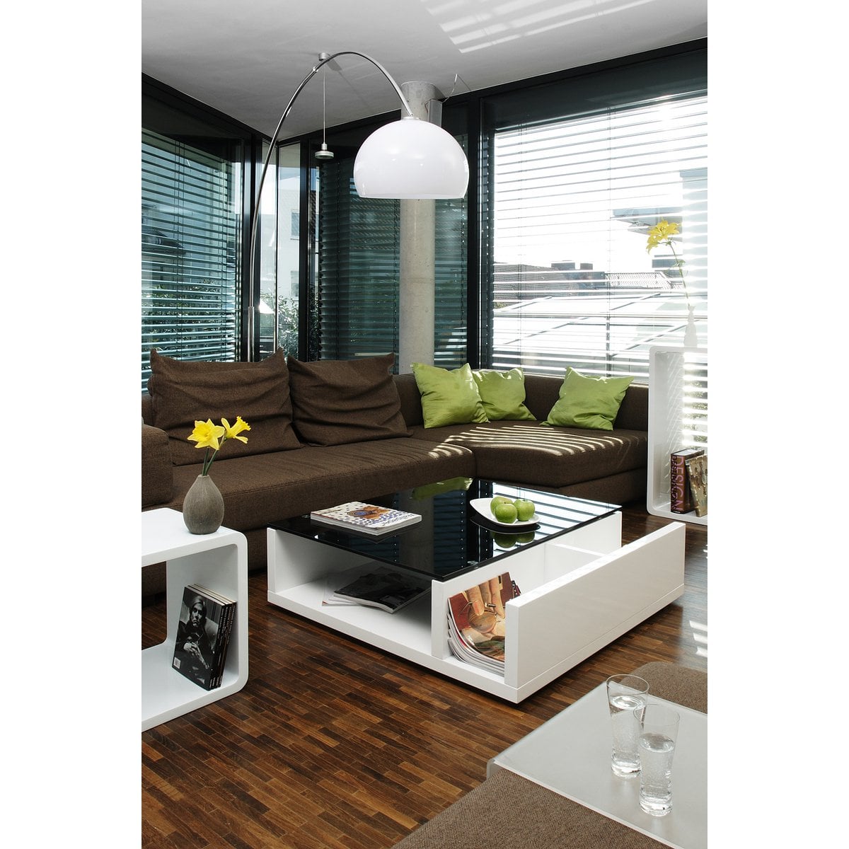 Salontafel 100x100x30 cm wit zwart MDF glas