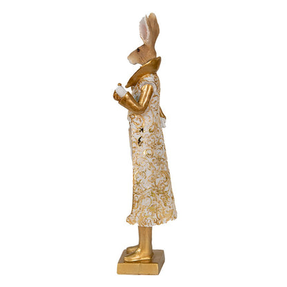 Rabbit Figurine 11x8x33 cm Gold-colored White Polyresin Home Decor