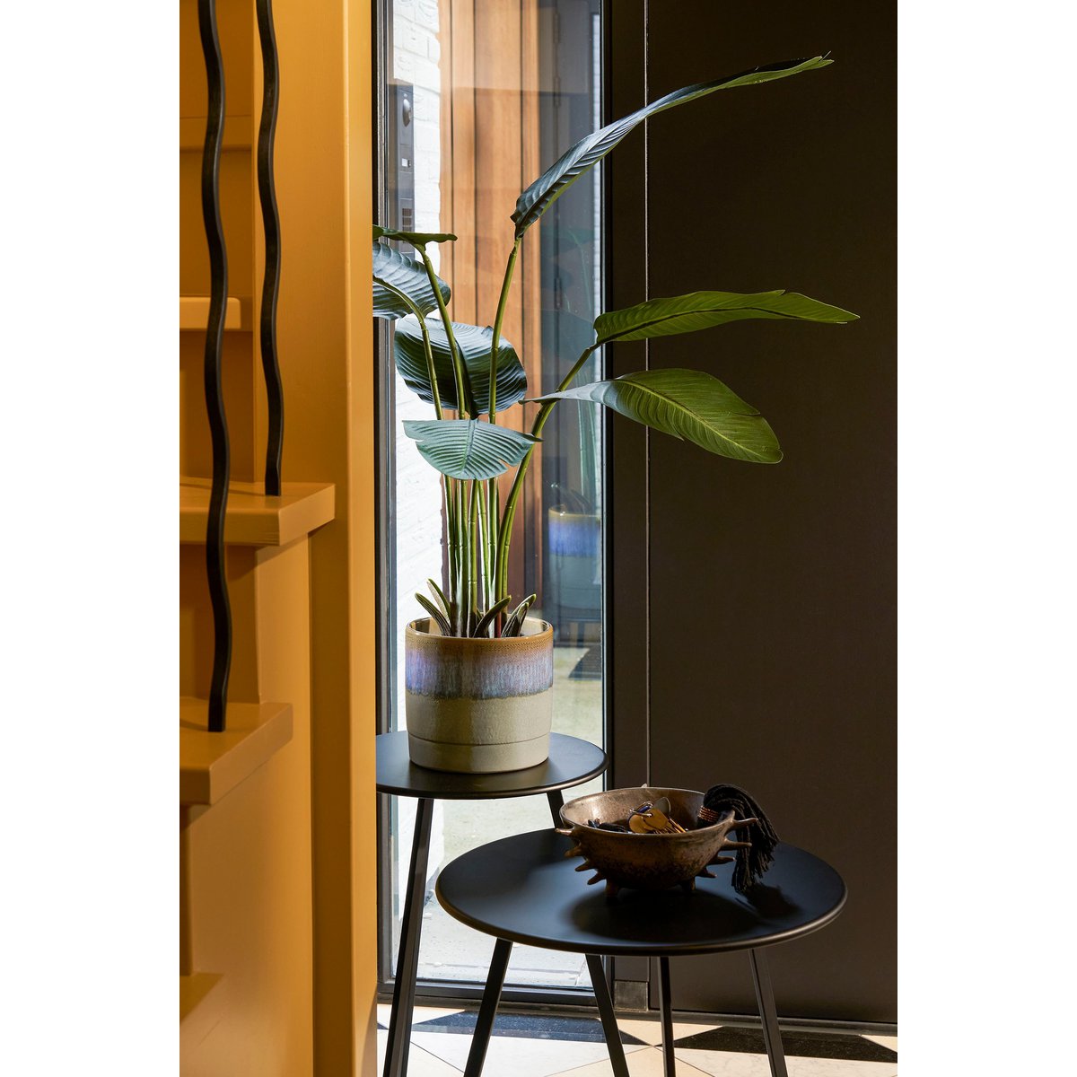 Olof Bloempot - H24 x Ø26 cm - Terracotta - Donkerblauw