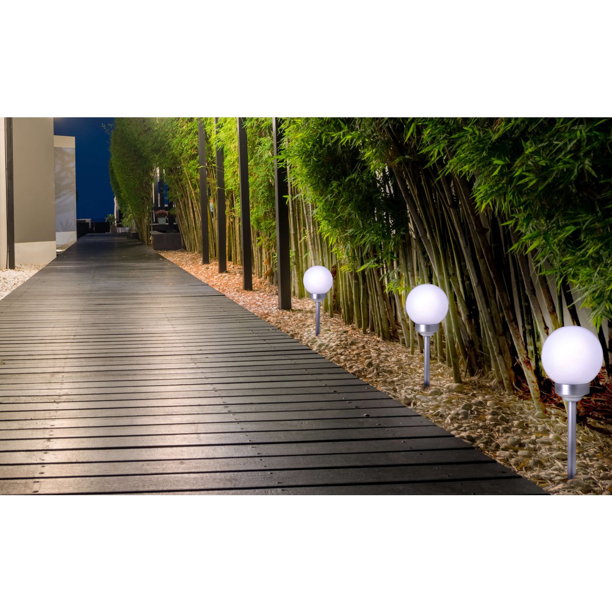 LED Outdoor Spherical Spike "Ball" D: 25 cm, plastic ground spike, white, with integrated LED