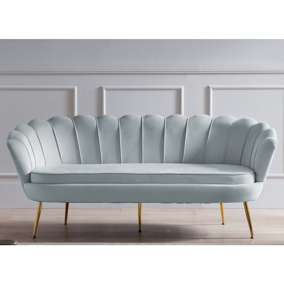 3-seater shell sofa in light grey velvet