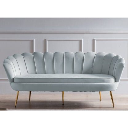 3-seater shell sofa in light grey velvet