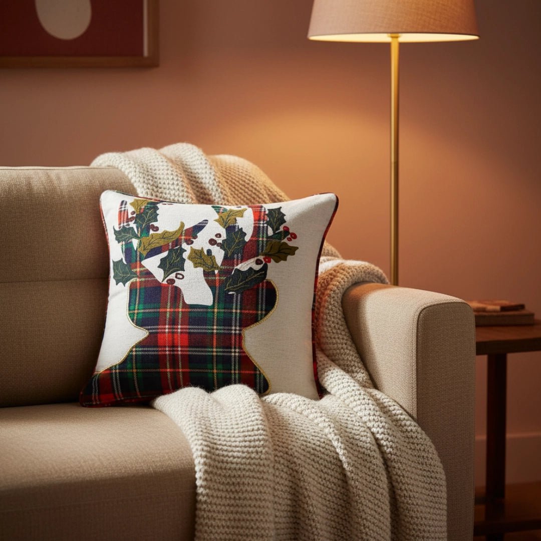 Kussenhoes 45x45 cm katoen linnen beige rood