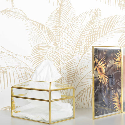 Zakdoekbox 23x13x13 cm glas met gouden rand