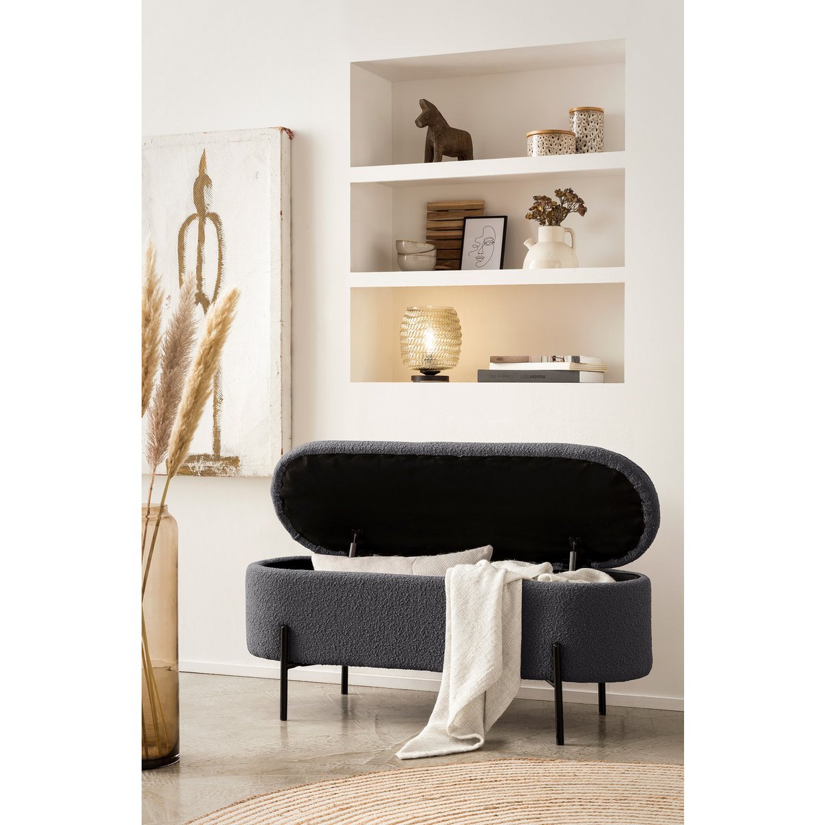 Bedbank 110 cm opbergfunctie antraciet