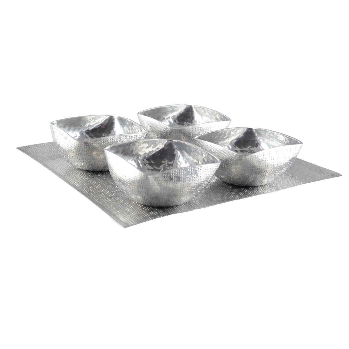Aperitief plateau met 4 kopjes aluminium zilver