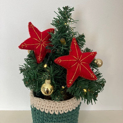 Kersthanger ster 10 cm rood goud wolvilt
