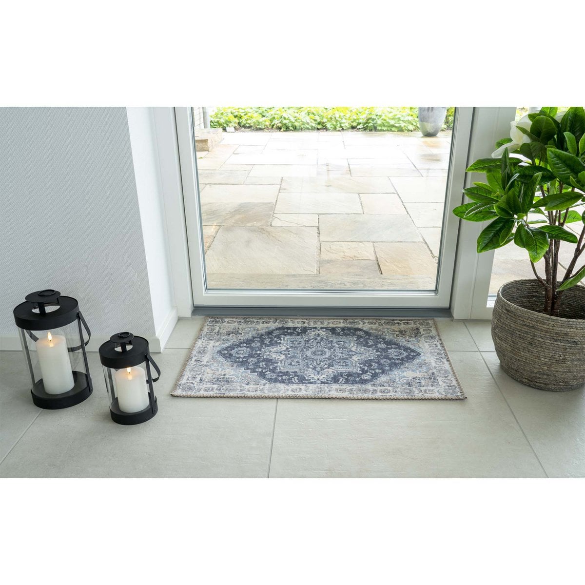 Deurmat 50x80 cm blauw chenille polyester