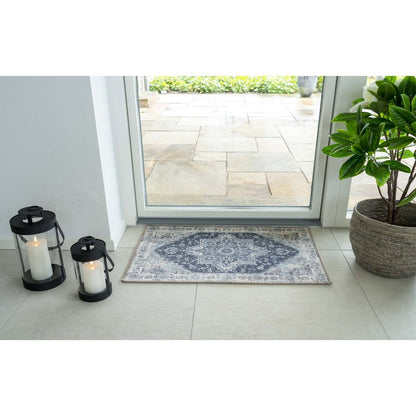 Deurmat 50x80 cm blauw chenille polyester