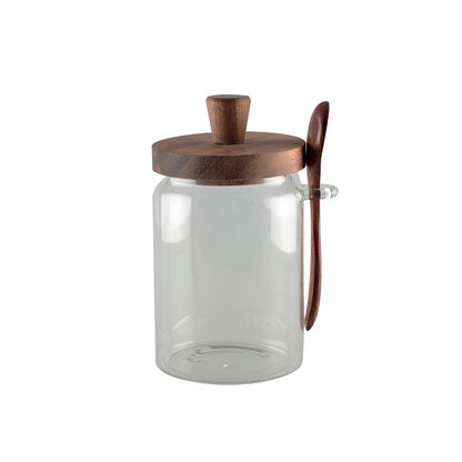 Suikerpot glas met deksel en lepel 11x9x16,5 cm