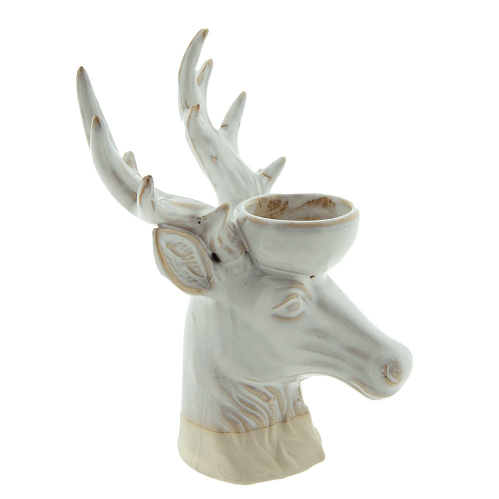 Theelichthouder rendier 21 cm keramiek beige bruin