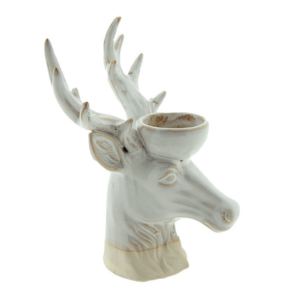 Theelichthouder rendier 21 cm keramiek beige bruin