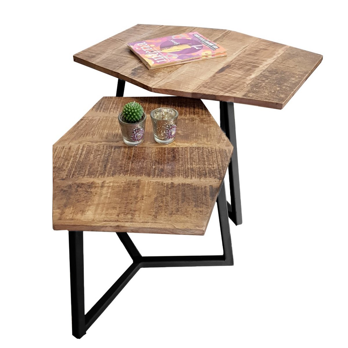 Salontafel set 2 stuks mangohout metaal