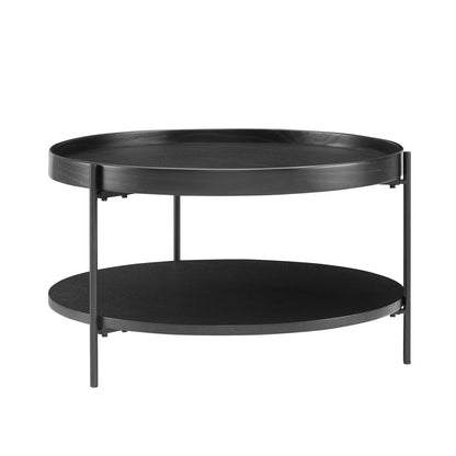 Salontafel rond Ø 69 cm zwart MDF essenhoutfineer