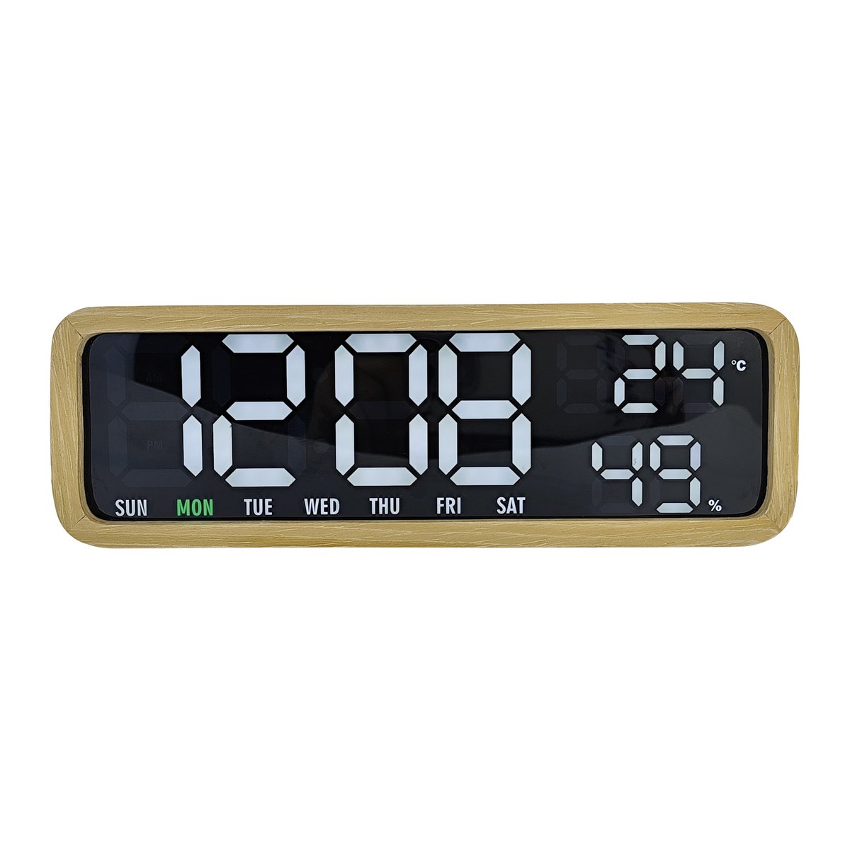Wekker 26x5 cm hout wit digitaal display