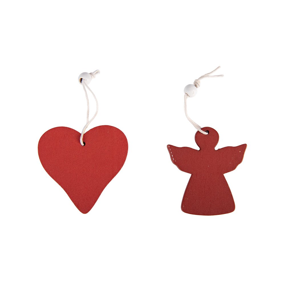 Kersthanger hart 13x13 cm rood hout set van 12
