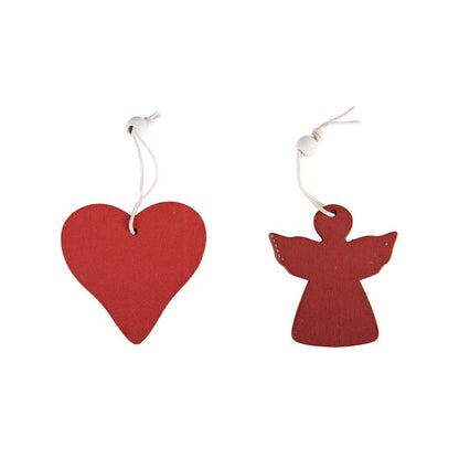 Kersthanger hart 13x13 cm rood hout set van 12