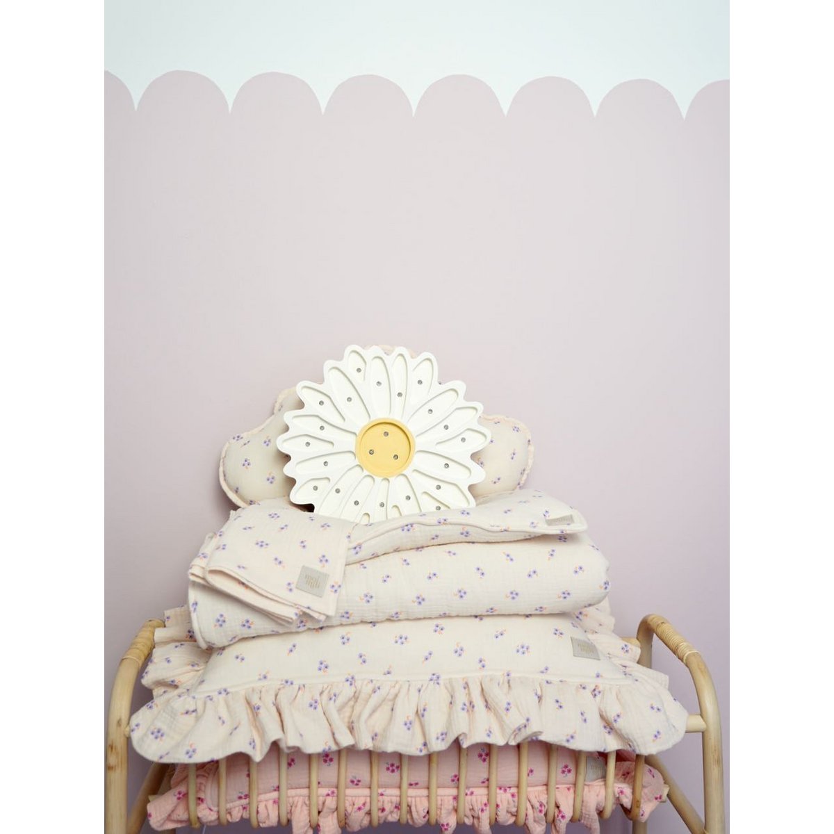 Mousseline kinder overtrekset paars vergeet-mij-nietje 95x65 cm