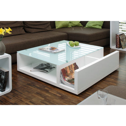 Salontafel 100x100 cm hoogglans wit MDF glas