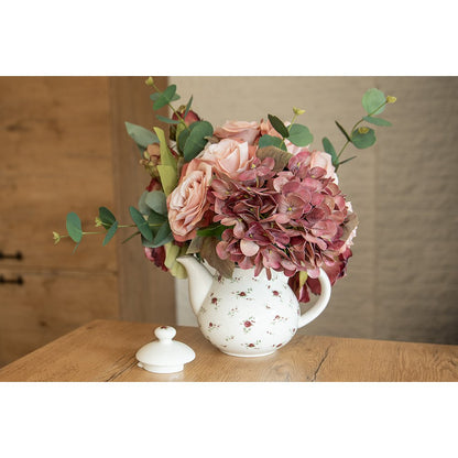 Theepot 1200 ml keramiek beige rood bloemenmotief