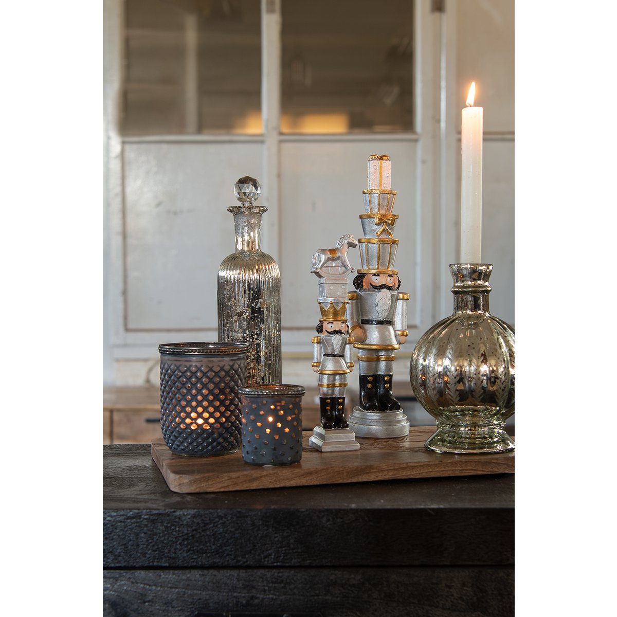 Tealight holder Ø 6x7 cm Grey Glass Tealight holder