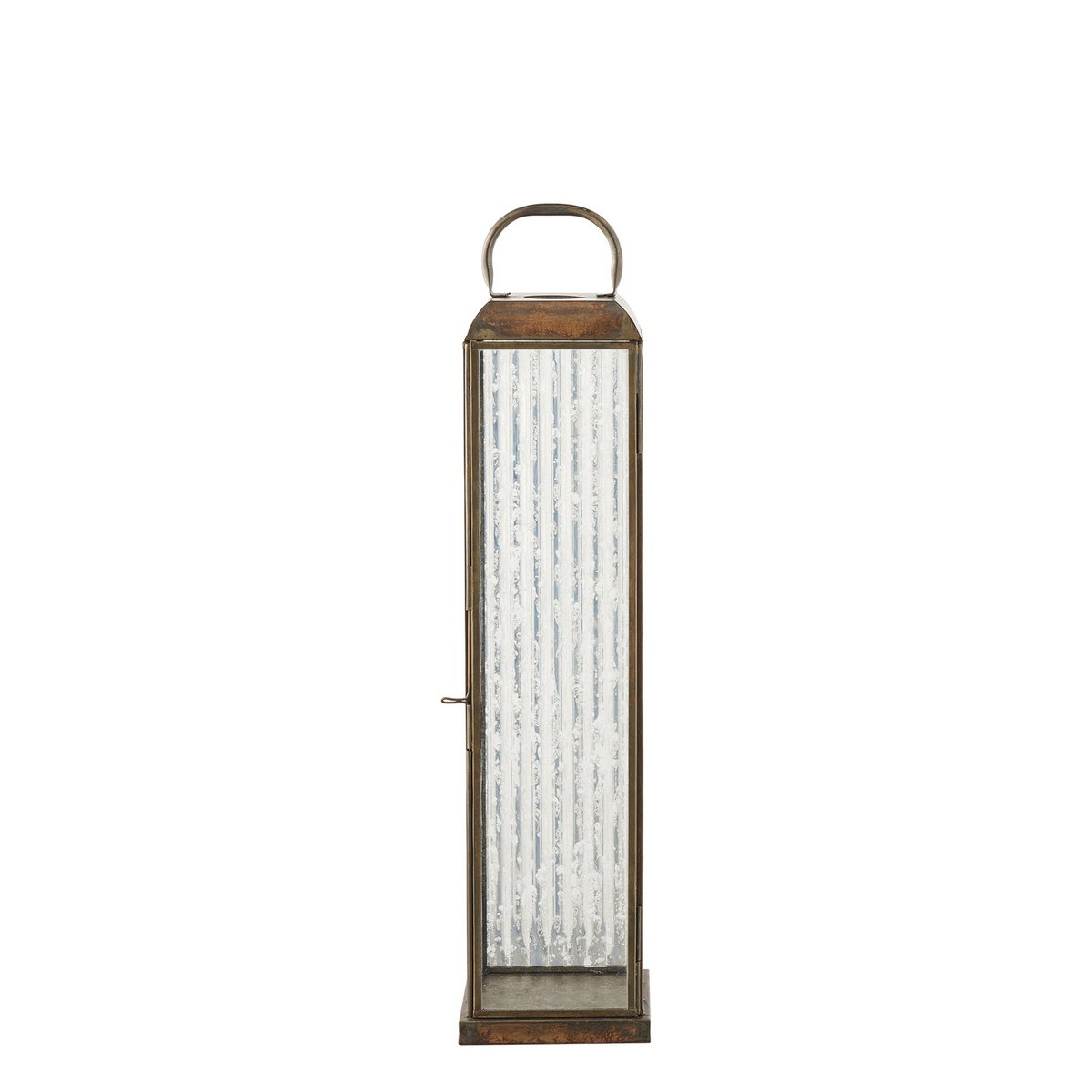 Lantaarn glas metaal antiek messing look 12x12x49 cm