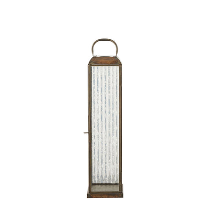 Lantaarn glas metaal antiek messing look 12x12x49 cm