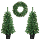 Norton Set Of 2 Artificial Christmas Trees 1 Christmas Wreath With LED Green