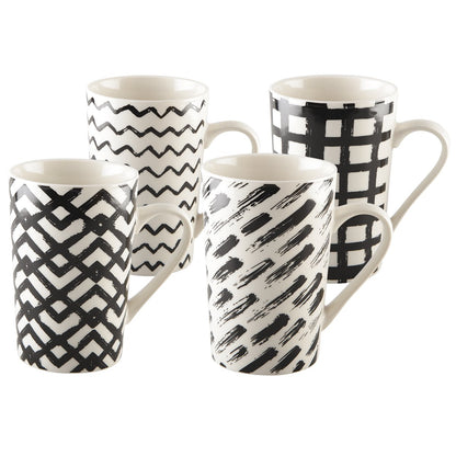 Mokken 450 ml keramiek zwart wit set van 4